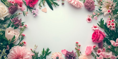 charming flower arrangement forming an elegant frame, perfect for expressing Valentine's feelings on a white backgroundの素材