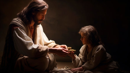 Jesus as the healer, offering to salvation humanity by bringing comfort and restoration.の素材