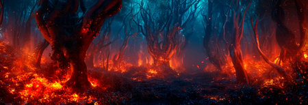 with demons and other hellish creatures dancing in the infernal fire.の素材