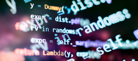 Programming code screen of software developer. Software Programming Work Time.