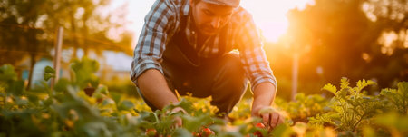 farmer using eco-friendly agricultural practices such as organic farming and permaculture, e food production. Generative AIの素材