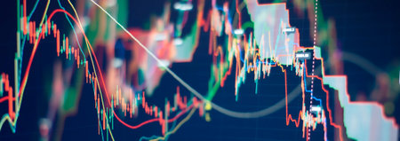 Diagrams, financial figures. Abstract glowing forex chart interface wallpaper. Investment, trade...