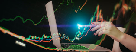 Financial chart with line graph in stock market investment or economic trends.の写真素材