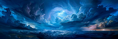 energy of spring storms with dramatic rolling clouds, lightning strikes, and rain-soaked landscapes. Generative AIの素材