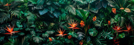An exotic tropical paradise with exotic flowers, proteas and tropical foliage to create a luxurious and exotic ambiance. Generative AIの素材