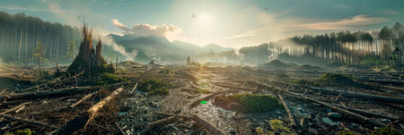 destruction of pristine forests to make way for industrial development, emphasizing the irreversible loss of biodiversity. Generative AIの素材