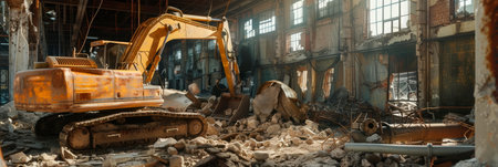 heavy machinery in action, highlighting the raw power and force used to dismantle the structure. Generative AIの素材