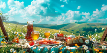 Celebrate the joy of outdoor dining, hot summer meals, surrounded by sunshine and laughter. Generative AIの素材