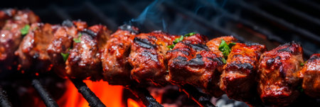 May holidays frying shish kebab outdoors on the grill. Generative AIの素材