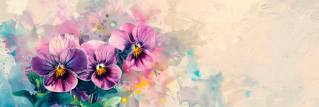 Charming watercolor of pansies against a pastel background, adding a pop of colorの素材