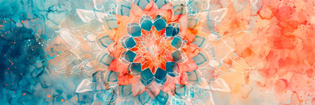 Intricate watercolor mandala pattern, bringing a sense of harmony and balance to any space.の素材
