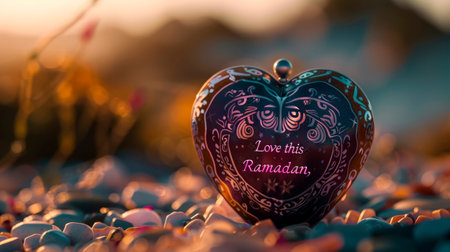 heart-shaped donation box with the words Give Love this Ramadan, promoting compassion and empathy towards others.の素材