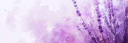 Ethereal watercolor backdrop with lavender flowers, creating a serene and tranquil atmosphereの素材