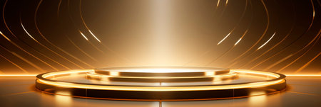Modern podium background featuring sleek golden lines and a lit stage platform, perfect for showcasingの素材