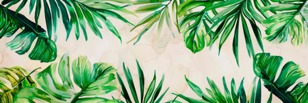 Tropical watercolor palm leaf pattern, evoking a sense of relaxation and tranquility in coastal-inspired.の素材
