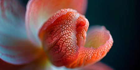 Macro photograph of a delicate flower bud, highlighting the intricate petals and textures in exquisite detail.の素材