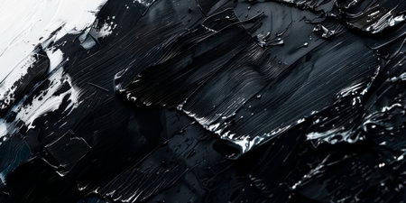 black brush oil painting on textured paperの素材