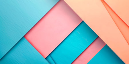 Minimalist composition featuring pastel-colored paper textures with abstract geometric shapes and lines in a harmonious blend of blue, peach, and orange.の素材