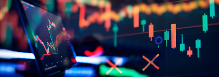 Stock market or forex trading graph and candlestick chart suitable for financial investment concept....