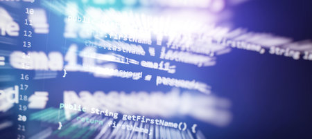 IT coding on monitor screen. Computer code data.Technology background.