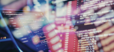 Programming code abstract screen of software developer. Working atmosphere of a programmer at home