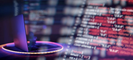 Monitor closeup of function source code. Abstract IT technology background. Software source code.