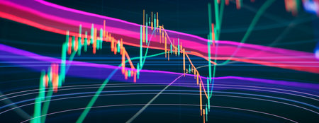 Business graph charts of financial board display candlestick double