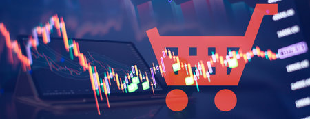 Business statistics and Analytics value. Abstract glowing forex chart interface background. Investment, trade, stock, finance and analysis concept.の写真素材