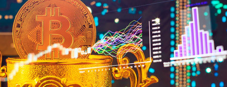 Bitcoin Stock Growth. Chart shows a strong increaseの写真素材
