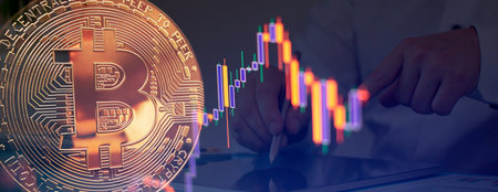 Bitcoin Stock Growth. Chart shows a strong increaseの写真素材