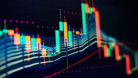 Candle stick graph chart of stock market investment trading.の写真素材