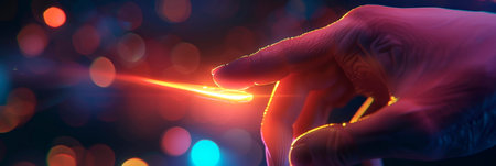 Finger on the Button: A person with their finger on a button, symbolizing making a decision. Generative AIの素材