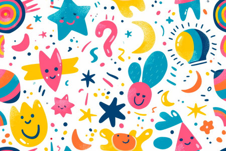 playful patterns using cute and simple pieces arranged in delightful compositions on a white background. Generative AIの素材