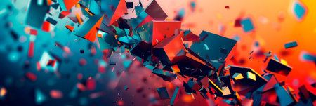Shattered geometric shards, bold contrasting colors, abstract fragmented design. Generative AIの素材