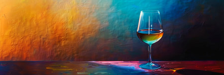 Minimal impasto oil of a wine glass against a dark background, dramatic lighting, Generative AIの素材