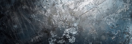 Brushed silver metallic surface with subtle scratches and imperfections, reflecting soft light against a dark gray background. Generative AIの素材