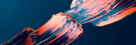 Rose gold brushstrokes on a navy blue canvas, abstract, metallic sheen. Generative AIの素材