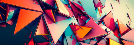 Shattered geometric shards, bold contrasting colors, abstract fragmented design. Generative AIの素材