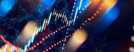 Business graph charts of financial board display candlestick double