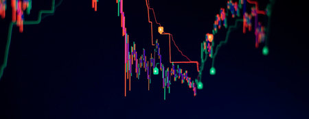 Business graph charts of financial board display candlestick double
