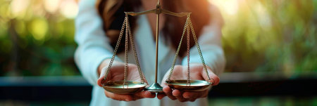 Scales of Justice: A person holding scales, representing the balance between pros and cons. Generative AIの素材