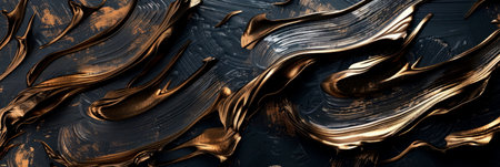 Metallic bronze brushstrokes on a black canvas. Generative AIの素材