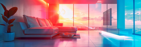 A sleek and modern living room with a minimalist aesthetic. Generative AIの素材