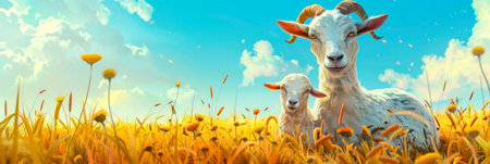 goat and its kid, symbolizing the sacrifice of Ismail (Ishmael) in Islamic tradition. Generative AIの素材