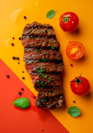 juicy grilled steak, transition to clean color gradient background. Generative AIの素材
