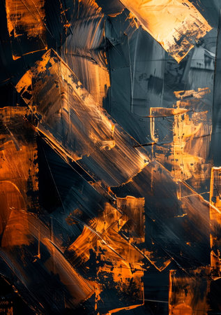 Metallic bronze brushstrokes on a black canvas. Generative AIの素材