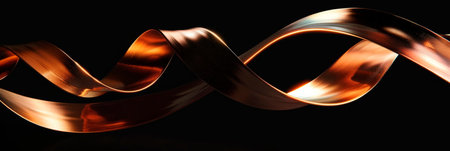 A metallic copper curl unwinding on a black background, suggesting a sense of fluidity and movement. Generative AIの素材