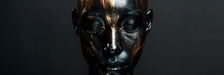 Metallic abstract portrait of a man using metallic colors on a black background. Generative AIの素材