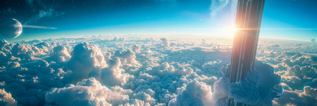 A space elevator transporting tourists from Earth into orbit, towering above the clouds. Generative AIの素材
