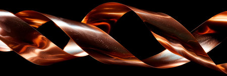 A metallic copper curl unwinding on a black background, suggesting a sense of fluidity and movement. Generative AIの素材